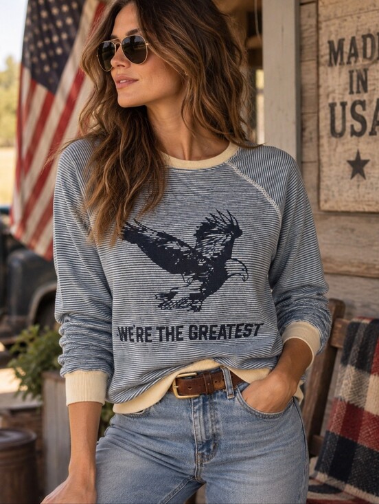 THE GREAT. Tops - THE GREAT. Eagle Striped Sweatshirt Top 100% Cotton Made In USA Size 0 Heritage